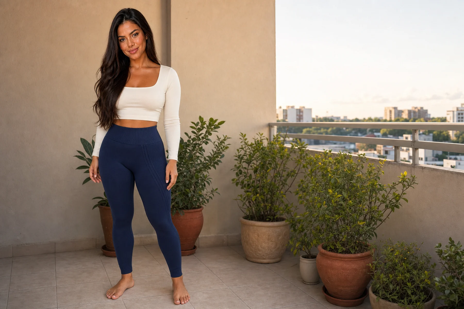 Maya com calça legging lupo max 71053 em um ambiente residencial.