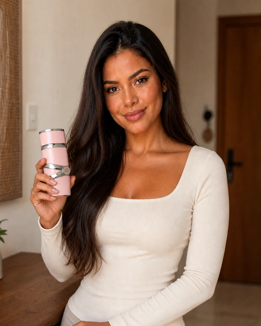 Maya com perfume árabe yara lattafa 100 ml em um ambiente residencial.